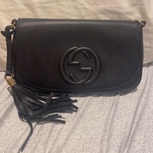 Gucci Leather sling Bag silver Chain